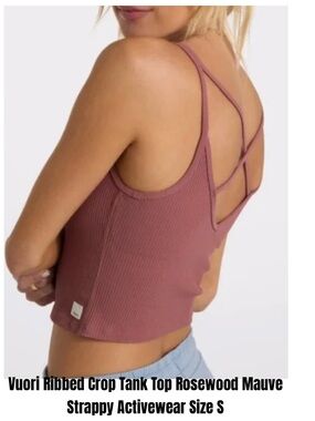 Vuori Ribbed Crop Tank Top Rosewood Mauve Strappy Activewear Size S